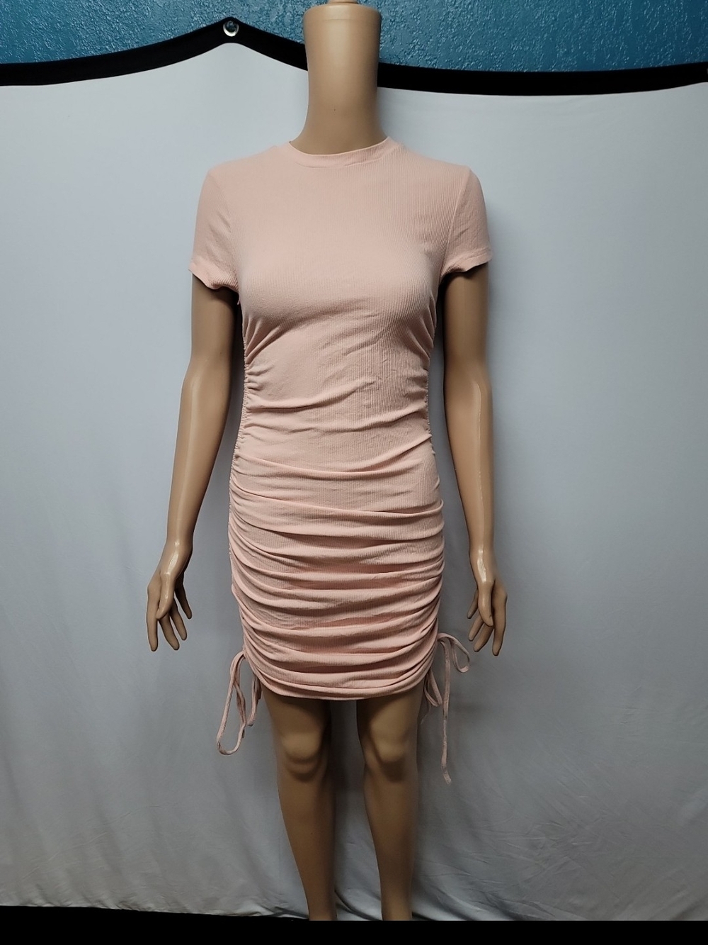 Chestnut & Co. Pink Ruched Short Sleeve Mini Dress